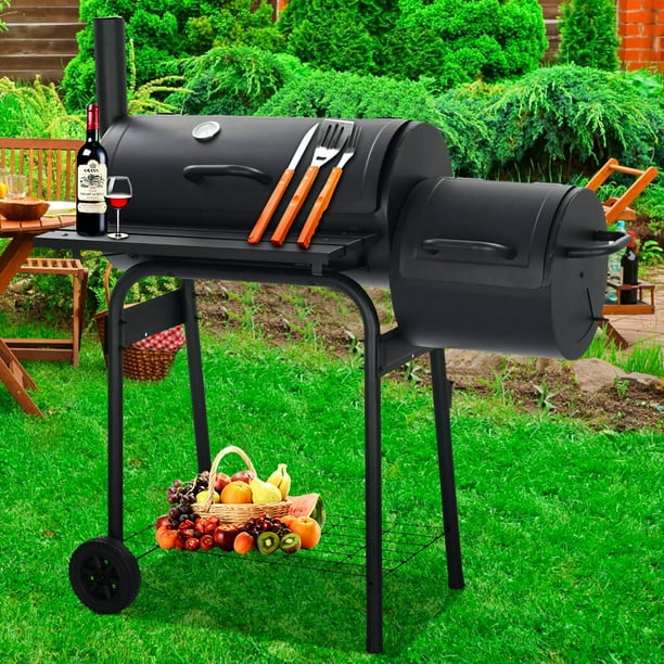 BBQ Charcoal Grill,  Length Portable Barbecue Grill, Offset Smoker  Barbecue Oven with Wheels & Thermometer for Outdoor Picnic Camping Patio  Backyard, K3742 