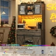 thumbnail image 3 of 72'' Tall Farmhouse Coffee Bar Cabinet w/ Hutch, LED Light, Outlets, Sliding Barn Door Kitchen Buffet w/12 Wine Bottles/Glass Racks, 4 Drawers, Hooks, 3 of 8