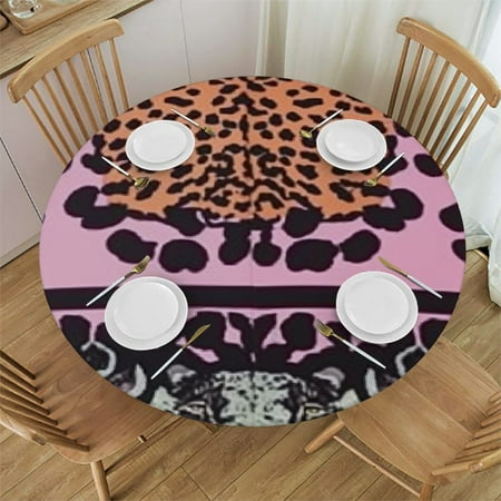 

BCIIG Animal Print Round Table Cover Stain Resistant Washable Ideal for Indoor Outdoor Dining Parties Elastic Edge 100% Polyester Fiber 31 -35