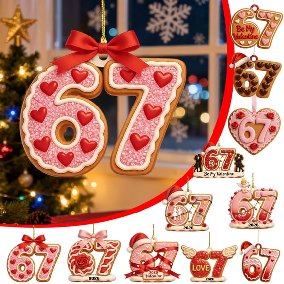 WKSCLPAI Valentineās Day 67 Ornament Valentines Day Decorations Romantic Couple 67 Meme Gingerbread Heart Decor Hanging Gift for Him/Her Romantic Party Atmosphere Ornaments