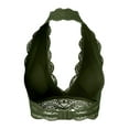 thumbnail image 3 of URBAN DAIZY Women's Seamless Lace Bra Scalloped Halter Padded Crop Top Lined Bralette Plunge Comfort Pads Yoga Bustier A17_6328 Army Green 2XL, 3 of 6