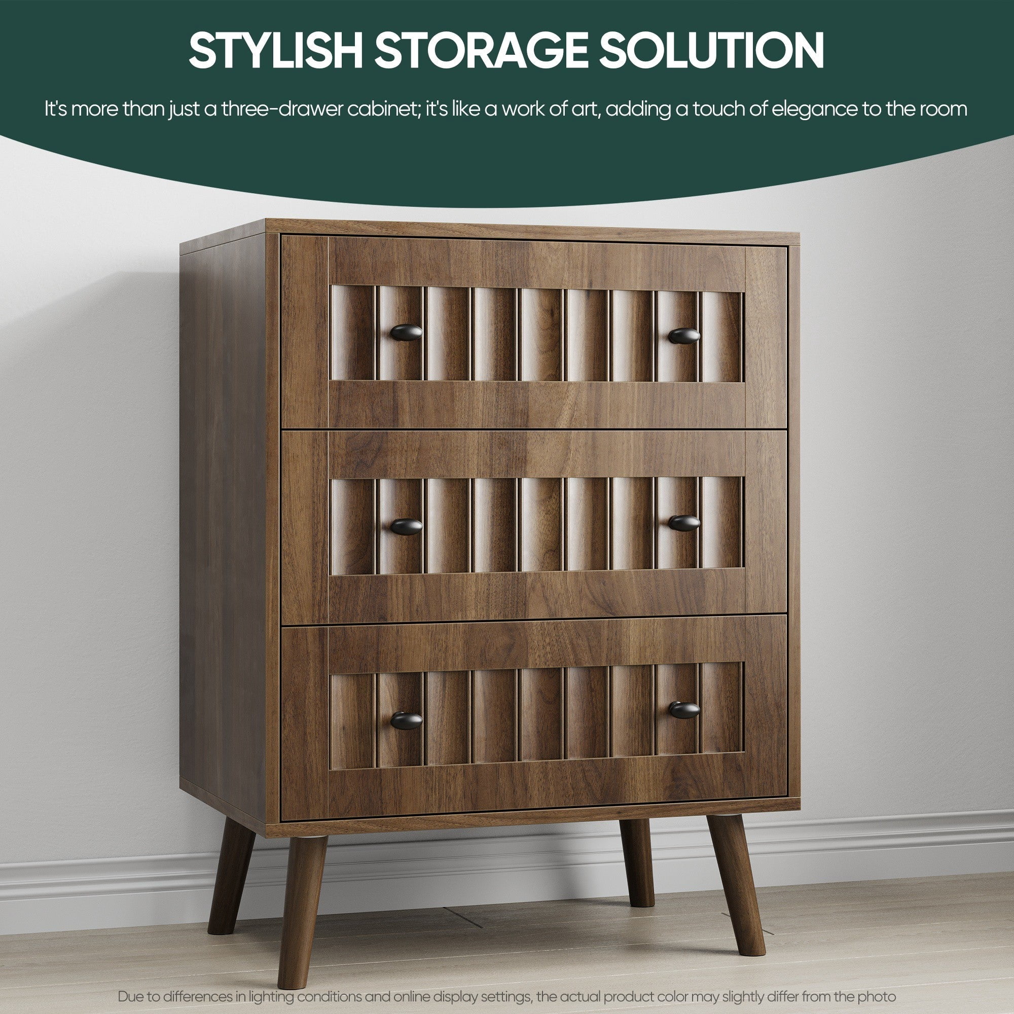 Sailvan 3 Drawer Dresser, Modern Wooden Storage Cabinet, Chest of Drawers for Living Room, Bedroom