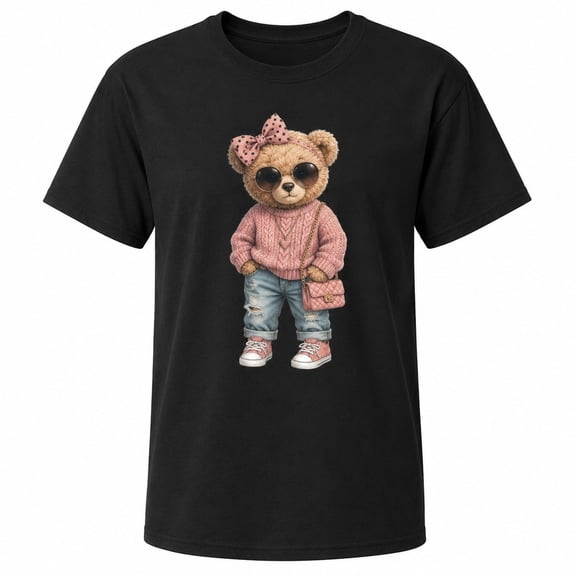 Women’s Teddy Bear Graphic T-Shirt, Short Sleeve Classic Fit Tee