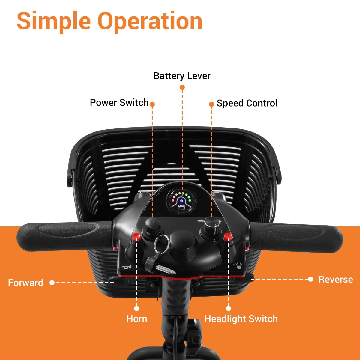 TEKAMON 4 Wheels Mobility Scooter - Portable Folding Power Electric Mobility Scooters for Seniors, Adults, Handicapped, Elderly - Range Extended Battery,Red