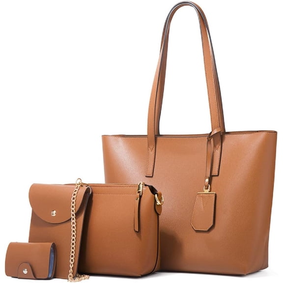 Women Fashion Handbags PU Leather Tote Bag Shoulder Bag Top Handle Satchel Purse Set 4pcs