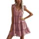 thumbnail image 1 of Txlixc, vestido informal de verano para mujer, vestido acampanado de Color sólido sin mangas con cuello en V y volantes, vestido plisado para fiesta en la playa, ropa de calle Txlixc  Estilo de ocio, 1 of 8