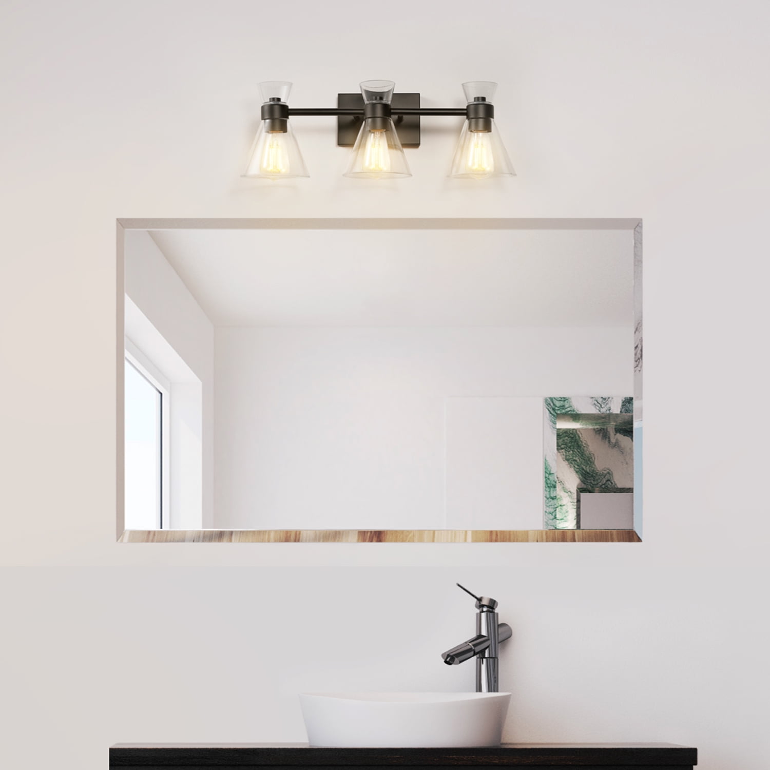 Globe Electric Lofty Chic Style 3-Light Matte Black Vanity Light with Clear Glass Shades, LED Bulbs