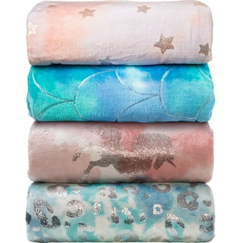 Your Zone Velvet Plush Blanket, 100% Polyester, 72" x 90", Foil Unicorn, Machine Washable