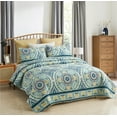 thumbnail image 3 of JML Quilt Set 3 Piece, Embossed Bedspread Bedding Set with 2 Shams, Queen, Atrovirens & Yellow, 3 of 6