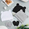 thumbnail image 5 of Newborn Baby Hats and Mittens Set Solid Color Cotton Caps Gloves for Baby Boys and Girls, Hospital Hat, 5 of 5