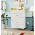 thumbnail image 3 of Commode à 5 Tiroirs avec Lumières DEL et Station de Recharge – Haute Commode en Bois Blanche, Éclairage RVB Moderne Contrôlé par Application, Armoire de Rangement pour Chambre, Table de Chevet Étroite, Couleur : Blanc, 3 of 9
