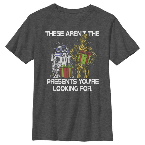 Boy's Star Wars C-3PO and R2-D2 Presents You're Looking For  Graphic Tee Charcoal Heather Large