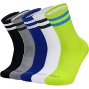Ultrafun 5 Pairs Striped Crew Socks Cotton Cushioned Athletic Sports Running Socks for Men Women Teens (X-Large, 5 Color)