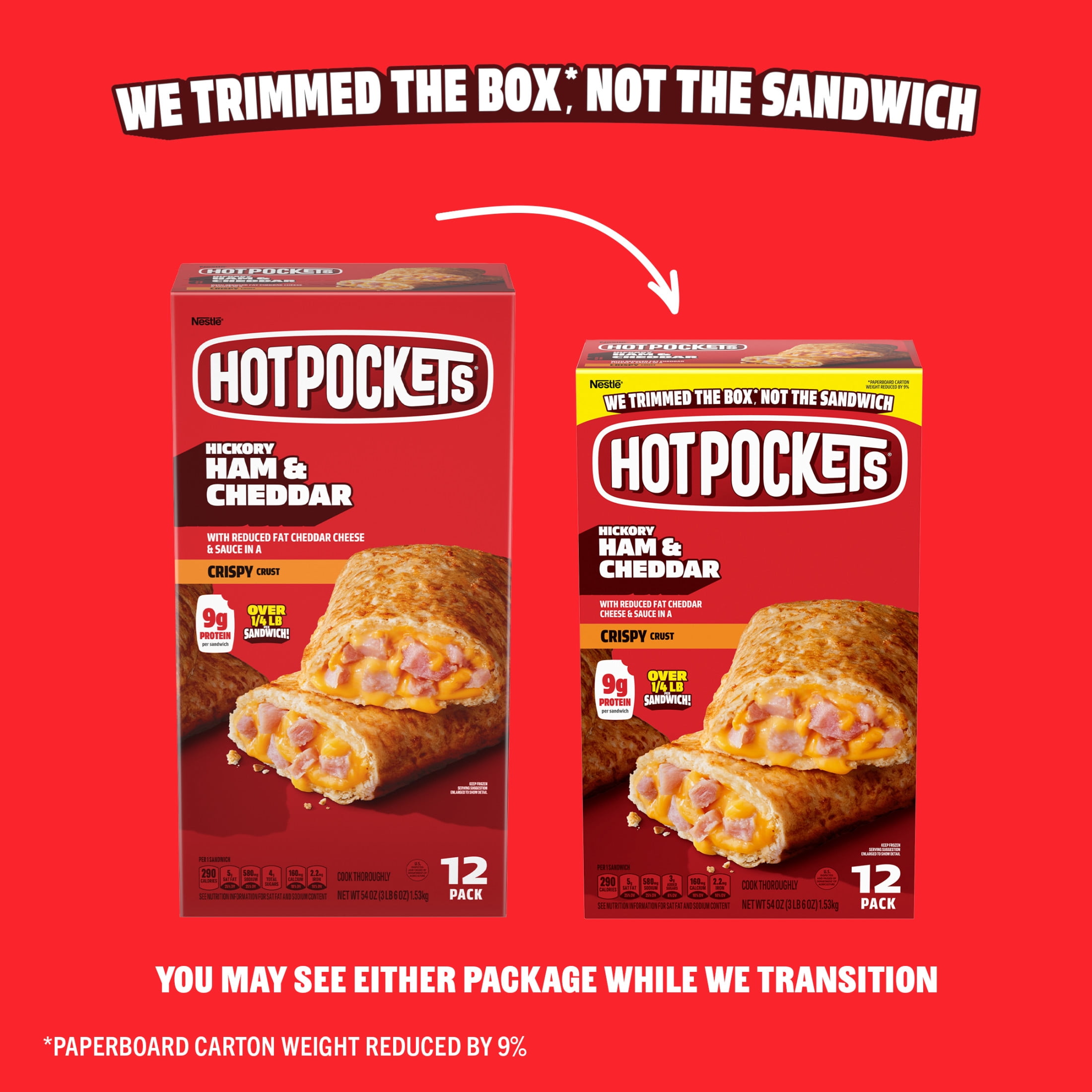 Hot Pockets Frozen Sandwich Hickory Ham and Cheddar Snacks, 54 oz, 12 ct