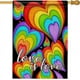 thumbnail image 1 of Bandera de jardín arcoíris LGBTQ de doble cara con texto "Love is Love Hearts", ideal para decorar el jardín, el hogar y el exterior, ideal para el mes del orgullo lésbico, bisexual y pansexual, de, 1 of 8