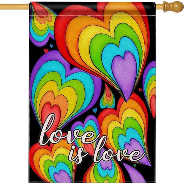 Bandera de jardín arcoíris LGBTQ de doble cara con texto "Love is Love Hearts", ideal para decorar el jardín, el hogar y el exterior, ideal para el mes del orgullo lésbico, bisexual y pansexual, de