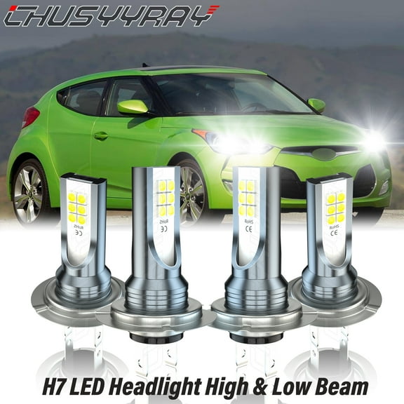 For 2012-2015 2016 2017 Hyundai Veloster LED Headlight High Low Beam Bulbs Kit 6000K White 4Pcs