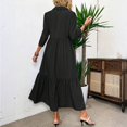 thumbnail image 4 of WTOBBY Women's Fashion Solid Color Notched Lapel 3/4 Sleeve Swing Dress, Casual Flowy Midi Dress with Wide Skirt for Spring Summer Elegance,Black M, 4 of 7