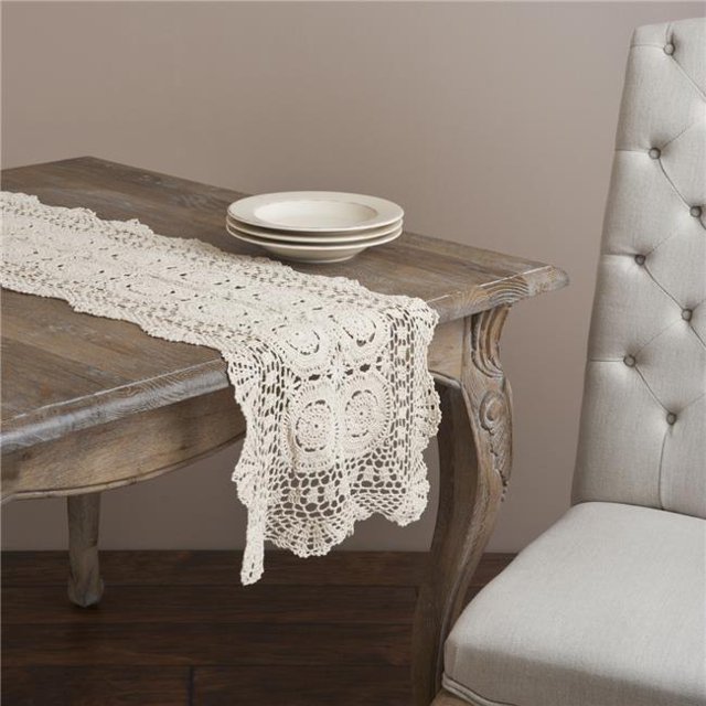SARO 869.E1636B 16 x 36 in. Rectangle Handmade Crochet Cotton Lace Table Linens - Ecru