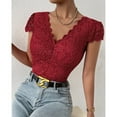 thumbnail image 5 of YYDGH Women Lace Short Sleeve Bodysuit Sexy Deep V Neck Crotch Leotard Tops Red M, 5 of 9