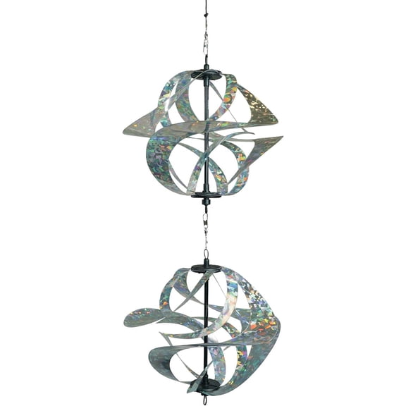 In the Breeze 2479 — Silver Sparkle Double Vortex Spinner — Mesmerizing and Colorful Hanging Wind Spinner