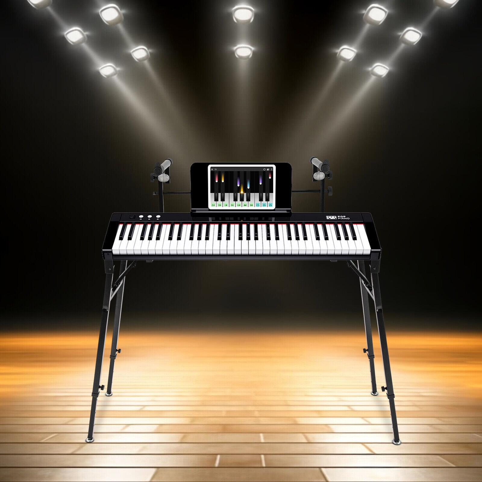 Adjustable Piano Keyboard Stand, 2-Tier Electric Piano Stand Music Stand for Kids & Adults Musical Keyboard Table DJ Workstation Stand Black