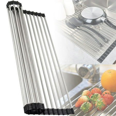 Stainless Steel Over-the-Sink Flexible Roll-up Dish Drying Dryer Drainer (Best Stainless Steel Dish Drying Rack)
