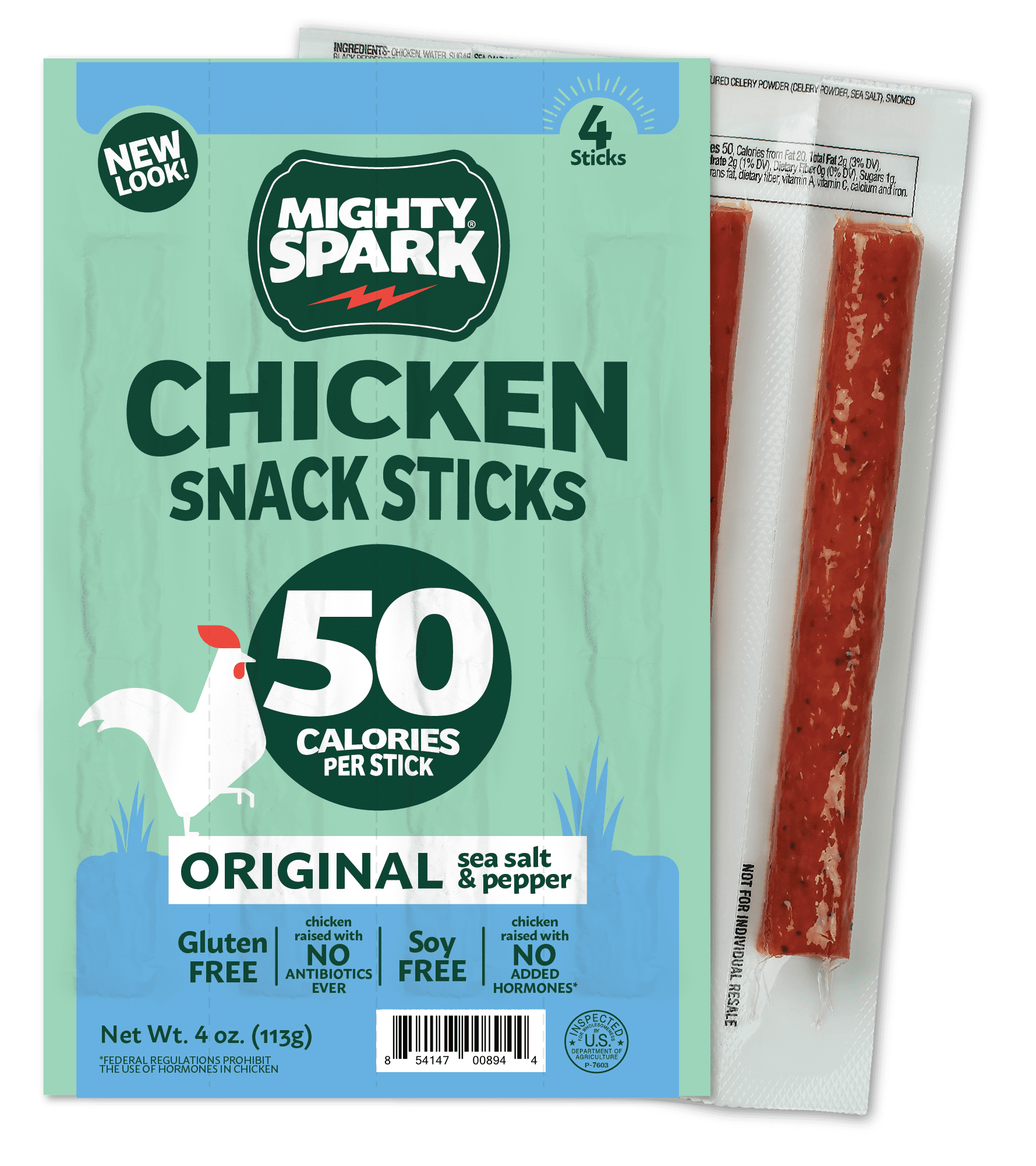(2 pack) Mighty Spark Original Sea Salt & Pepper Chicken Snack Sticks, 4 oz, 4 Count