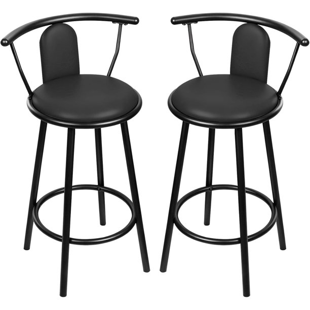 Bancos para Barra, Juego de 2 Taburetes de Bar de Cocina con Respaldo de PU, Asiento Giratorio de 360 Grados, Silla Alta para Bar, Cocina, Restaurante, Estilo Industriales de Metal Vintage, Negro