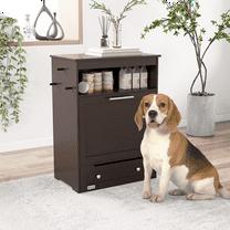 Glavbiku Pet Feeding Station Furniture,Pet Food Cabinet with Hanger Dog Bowl Pull-Out Cabinet,Gray