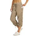 thumbnail image 3 of Womens Lounge Capris Elastic Waist Pull on Stretch Cargo Pants Drawstring Adjustable Quick Dry Cinch Bottom Parachute Pants with Pockets Beige XXL, 3 of 10