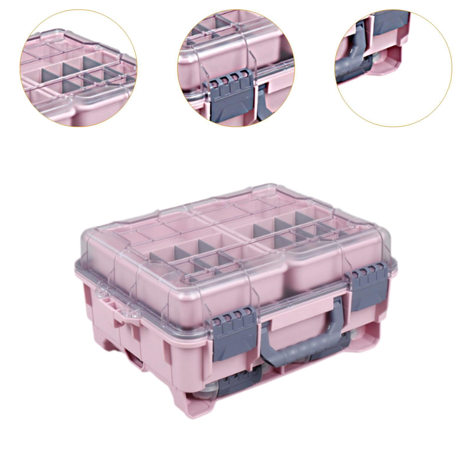 Wswqop Fishing Gear Storage Box Fishing Lure Organizer Multilayer Double Buckles Sturdy Pink