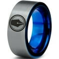thumbnail image 1 of Tungsten Writing Writer Ink Fountain Pen Band Ring 8mm Men Women Comfort Fit Blue Flat Cut Brushed Gray Polished, 1 of 4