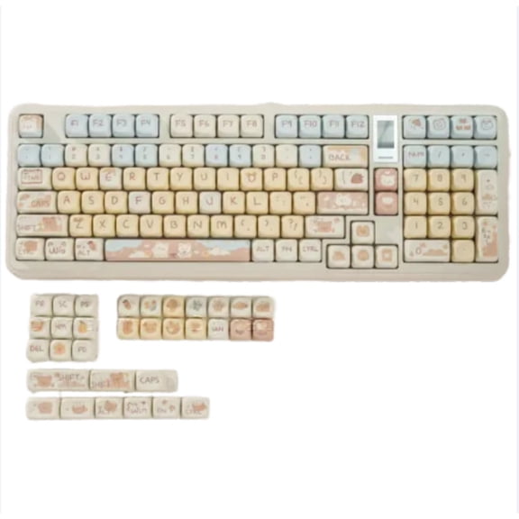 Cute Bear Keycap Set, PBT Sugar Round Dye-Sublimation Keycaps for 61/68/75/84/87/98/108 Mechanical Keyboards