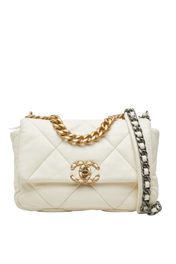 Pre-Owned Chanel Coco Mark 19 Chain Shoulder Bag AS1160 White Lambskin Women's CHANEL