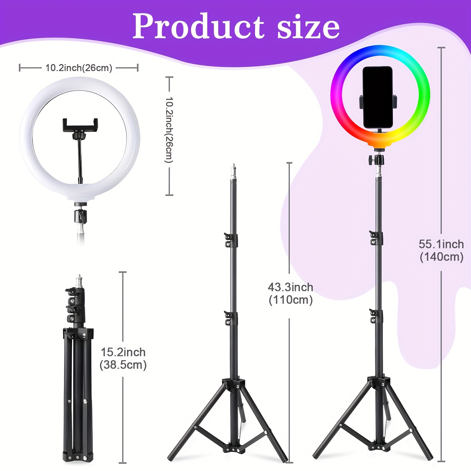 10-Inch LED RGB Selfie Ring Light with Tripod Stand, 38 Color Modes & USB Powered, Adjustable Brightness - Ideal Photographer Gift & Circle Light for Phone Selfies