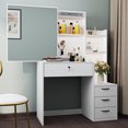 thumbnail image 3 of SUGIFT White Lighted Makeup Vanity Table with Sliding Sliding Mirror, Modern Dressing Table Desk with Storage for Bedroom, 3 of 6