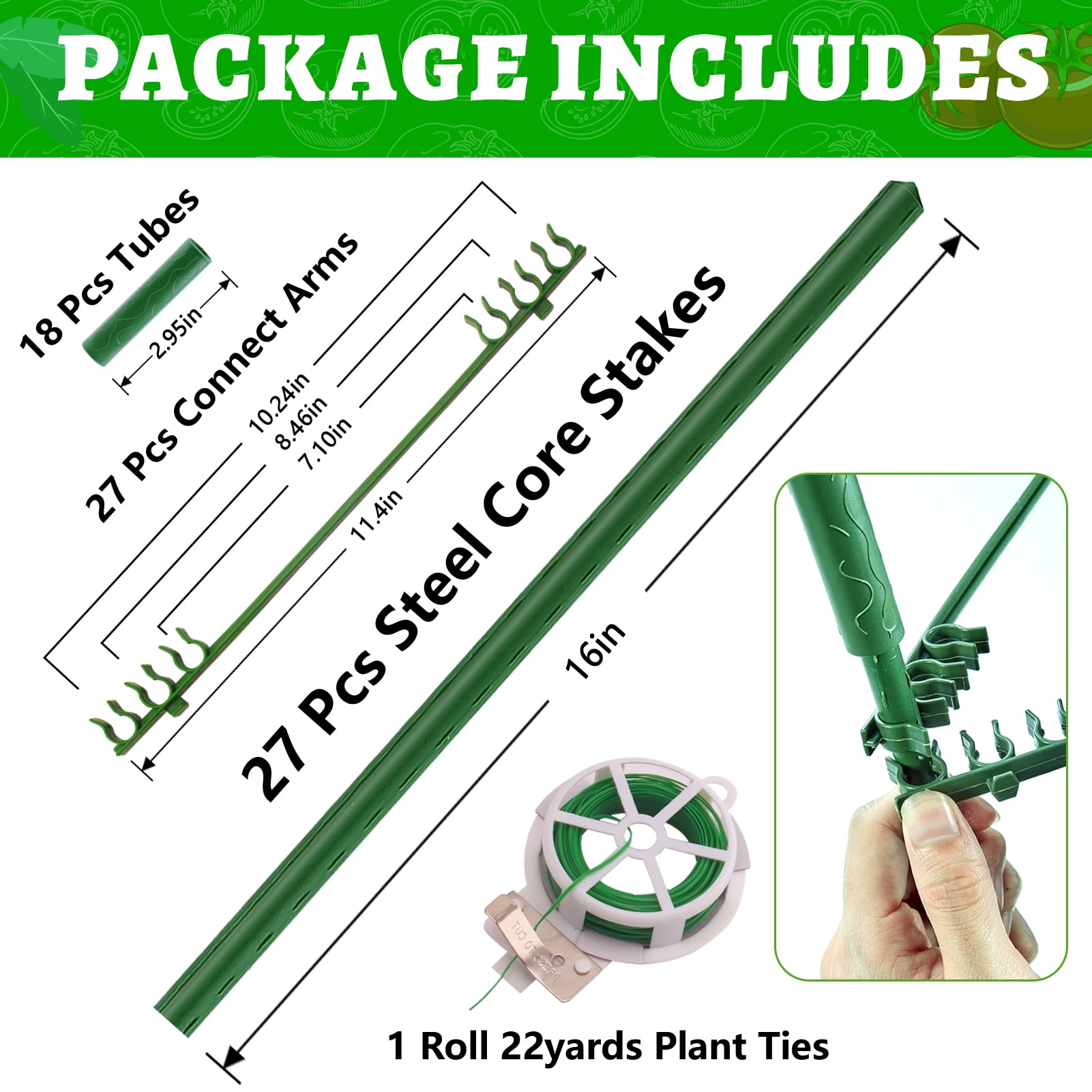 Remiawy Tomato Cages for Potted Plants, 3 Pack Adjustable Tall Up to 48" Tomato Trellis Plant Support Stake Cage with Plant Ties for Raised Garden Bed Outdoor Climbing Plants Vegetables Flowers
