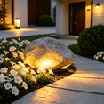 thumbnail image 6 of HIBIBUD Solar Rock Lights Outdoor,Solar Rocks,5.71X4.96X3.35 Inch White Pebbles Night Lights,4 Pack Glass Solar Ground Lights Warm White, 6 of 7