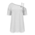 thumbnail image 4 of Short Sleeve Blouses for Women Casual Summer Tops for Women 2025 Short Sleeve One Shoulder Tunic Tops for Women Solid Color Shirts Tops, 4 of 5