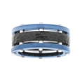 thumbnail image 3 of Men’s Stainless Steel Black & Blue IP Hammered Finish Band – Mens Ring, 3 of 5