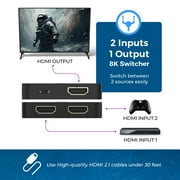 OREI 2 in 1 out 8K HDMI Switch with Audio Extraction, EDID management, HDR10& Dolby Vision (BK-21)