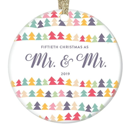Nlc Christmas Gift Gifts for Gay Men 50th Anniversary Ornament Fifty Years as Mr & Mr Special Same-Sex Marriage Milestone Dated Keepsake Colorful Rainbow Christmas Present Husband Partner 3