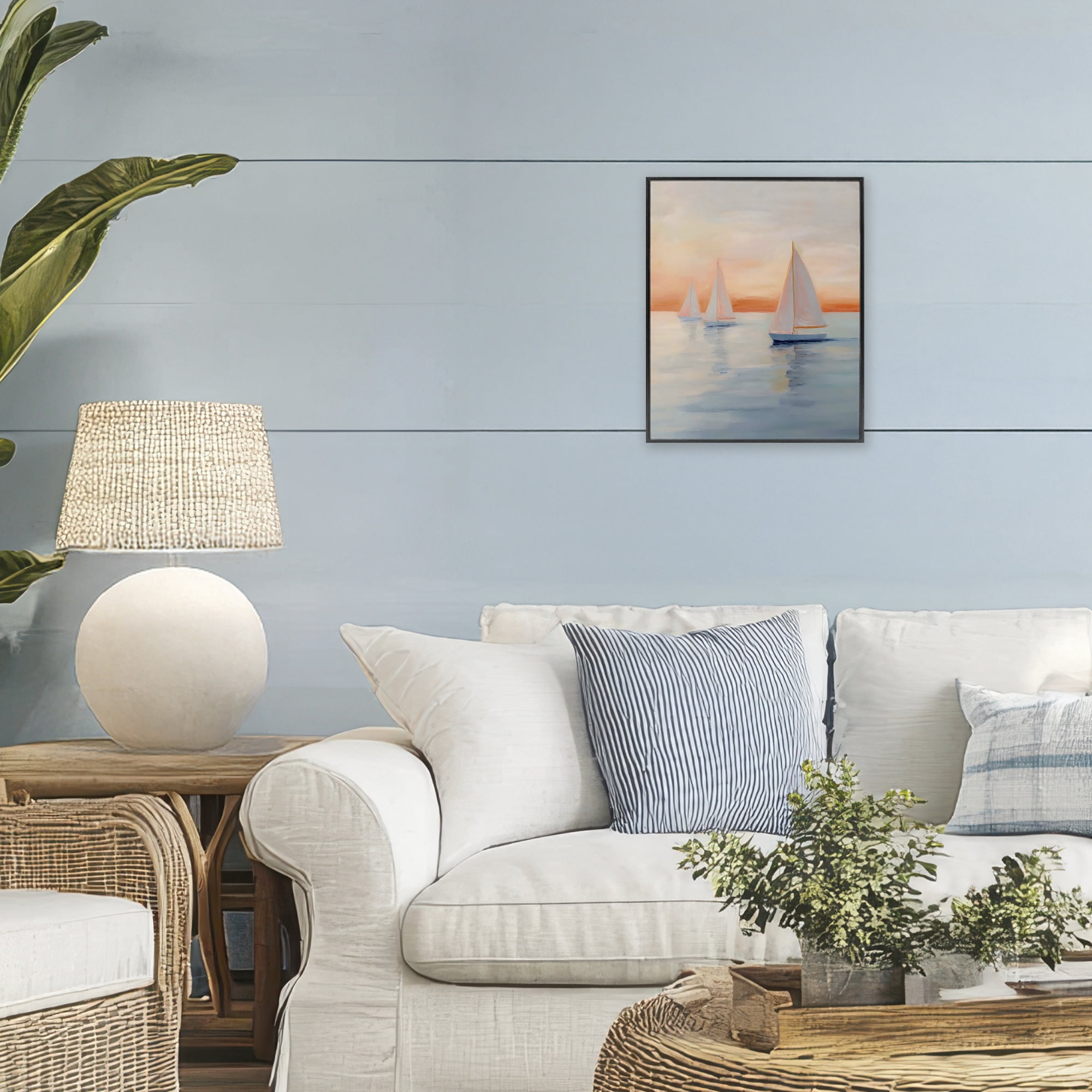 Stupell Industries Sunset Sailboats Over Calm Sea Black Framed Giclee Art, design by Creative Studio