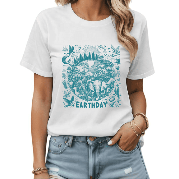Teal Earth Day Nature Graphic Tees Womans T-shirt Shirts Black White S-5XL Tops