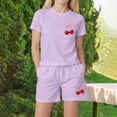 thumbnail image 2 of TOWED22 Kid Toddler Girl Clothes Summer Short Sleeve Graphic Tee Shirt + Shorts Summer Outfits Set(Light Purple,6-7 Y), 2 of 4