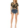 thumbnail image 3 of INSPIRE CHIC Valentine's Day Women's Shirts Hawaiian Short Sleeve Tropical Floral Button Down Tops M Black Brown, 3 of 8