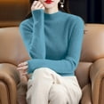 thumbnail image 4 of Yigetop Chandail à Col, pour Femmes et Hiver Couleur Unie Rétro Ajusté Demi-Col Montant Chandail à Enfiler Chandail de Base Col Roulé Chandails pour Femmes Bleu Pâle 2TG, 4 of 5