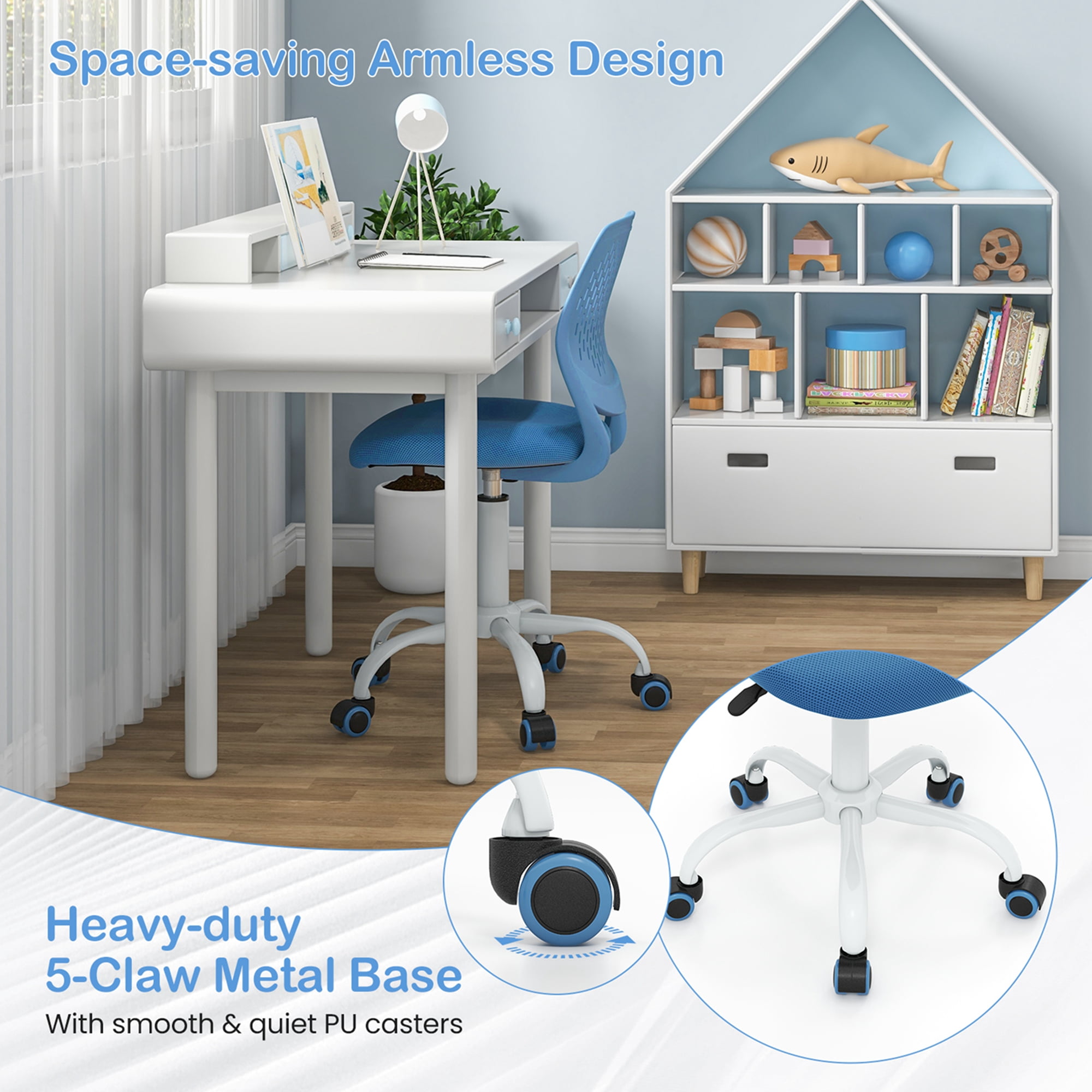 Costway Kids Desk Chair Ergonomic Swivel Children Mesh Study Height Adjustable Blue