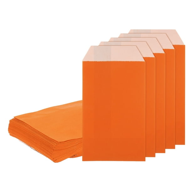 Uxcell 100Pcs Bolsas de Papel Kraft, 6" x 3" Bolsas de Caramelo Impermeables, Bolsas de Favor Planas, Bolsas de Regalo Pequeñas, Naranjas